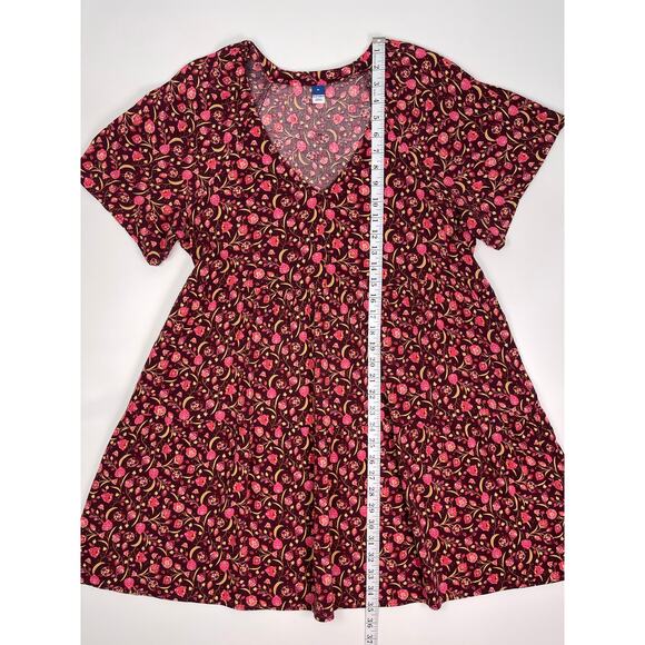 Old Navy Burgundy Floral Short Sleeve Dress Size M - Picture 7 of 9